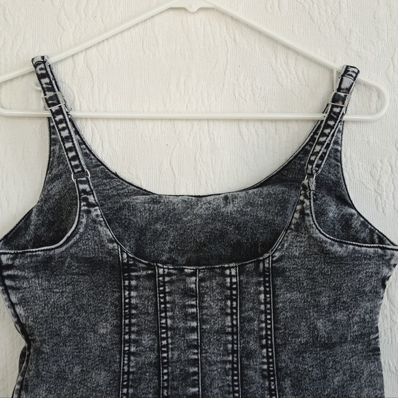 NoBo Black Acid Wash Denim Mini Dress Stretch Bodycon Retro 90s Cutie Fitted Med - Picture 13 of 16